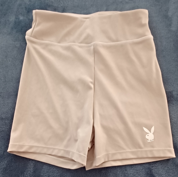 Playboy x Missguided 6 Pale Pink Bunny Logo Hi-Rise Scrunch Booty Bicycle Shorts - Picture 7 of 15